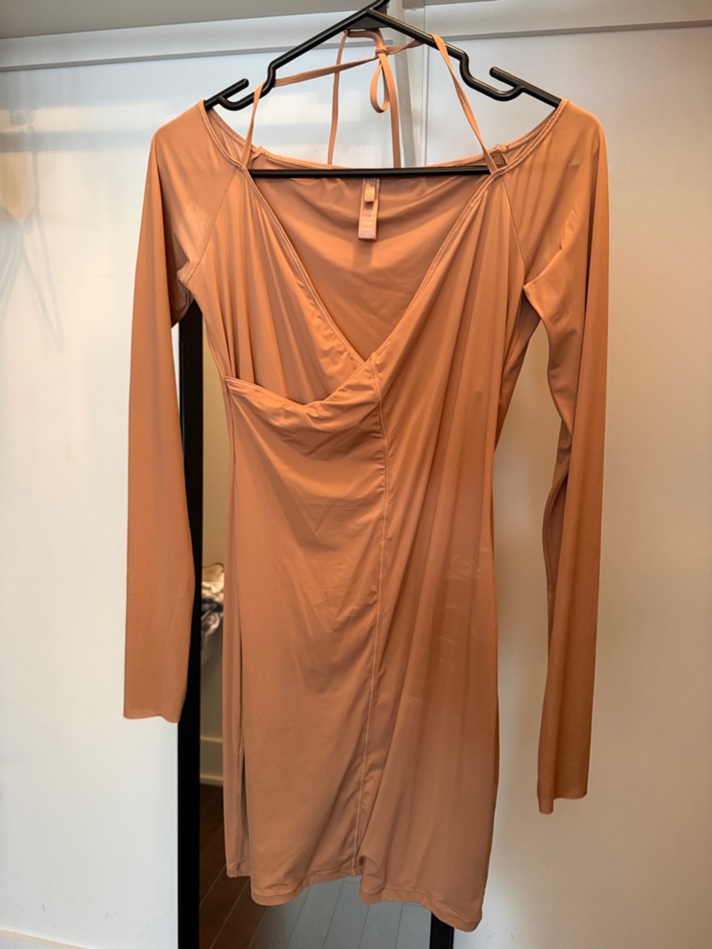 SKIMS Long Sleeve Wrap Mini Dress Tan
